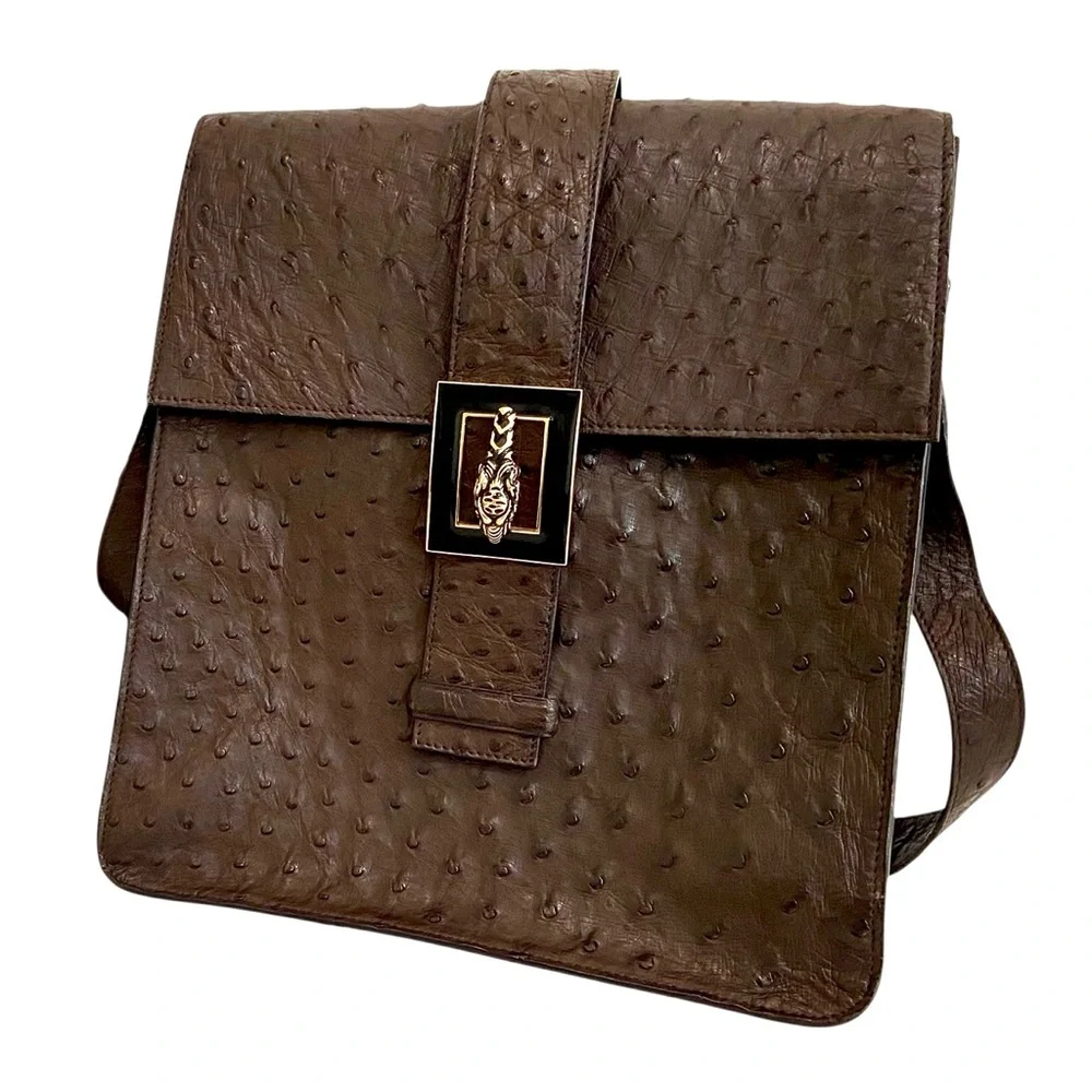 Authentic Gucci Ostrich Leather Bag w/ COA - Tiger Head - Chocolate Brown - Rare - Picture 2 of 13